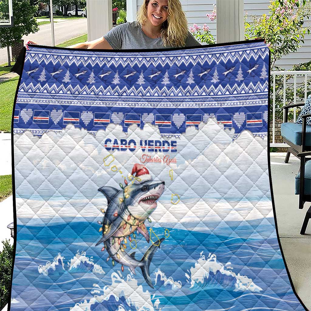 Cape Verde Football Christmas Quilt Feliz Natal Tubaroes Azuis - Wonder Print Shop