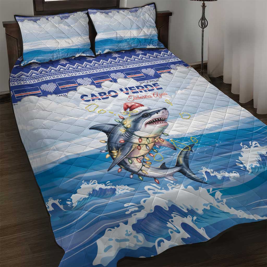 Cape Verde Football Christmas Quilt Bed Set Feliz Natal Tubaroes Azuis - Wonder Print Shop