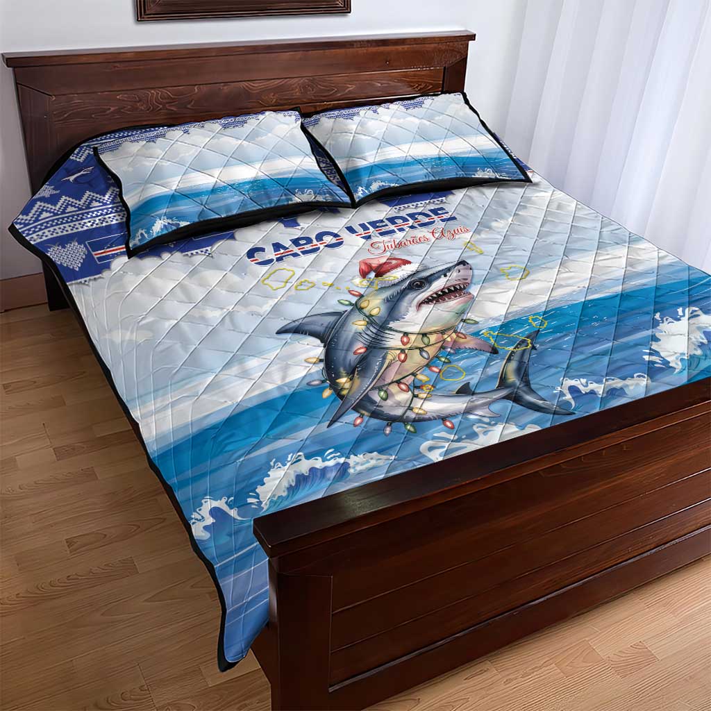 Cape Verde Football Christmas Quilt Bed Set Feliz Natal Tubaroes Azuis - Wonder Print Shop