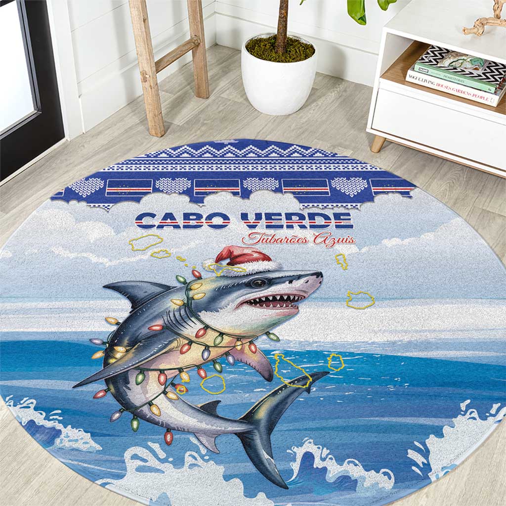 Cape Verde Football Christmas Round Carpet Feliz Natal Tubaroes Azuis - Wonder Print Shop