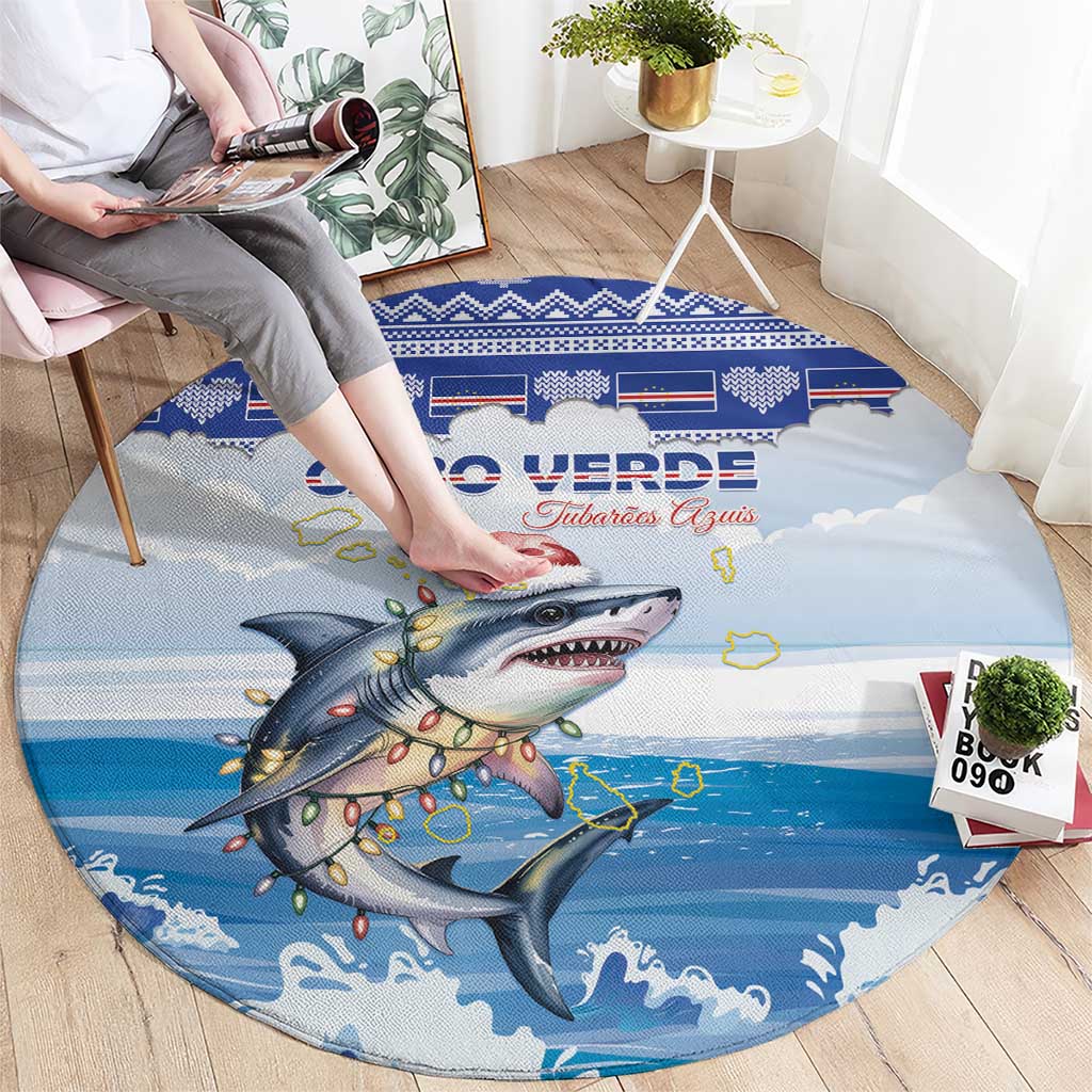 Cape Verde Football Christmas Round Carpet Feliz Natal Tubaroes Azuis - Wonder Print Shop