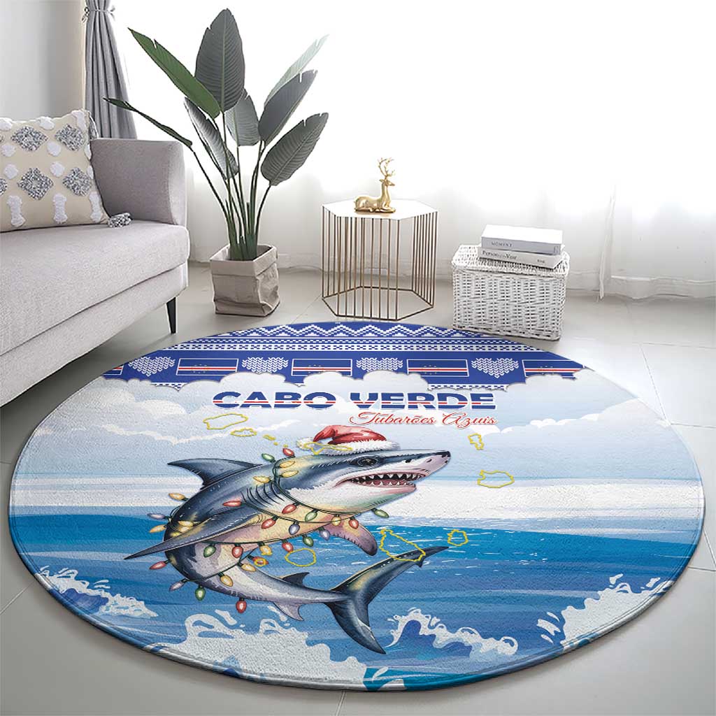 Cape Verde Football Christmas Round Carpet Feliz Natal Tubaroes Azuis - Wonder Print Shop