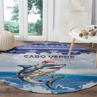 Cape Verde Football Christmas Round Carpet Feliz Natal Tubaroes Azuis - Wonder Print Shop