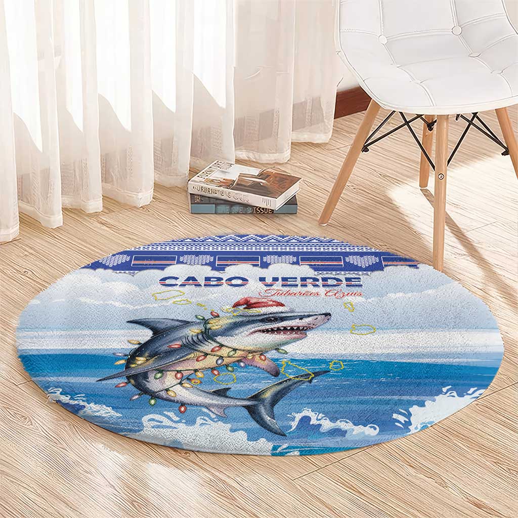 Cape Verde Football Christmas Round Carpet Feliz Natal Tubaroes Azuis - Wonder Print Shop