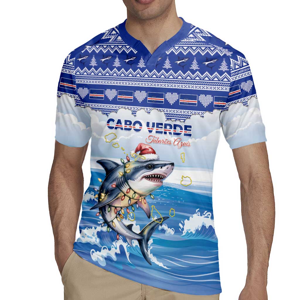 Personalized Cape Verde Football Christmas Rugby Jersey Feliz Natal Tubaroes Azuis - Wonder Print Shop