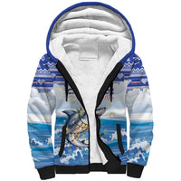 Personalized Cape Verde Football Christmas Sherpa Hoodie Feliz Natal Tubaroes Azuis - Wonder Print Shop