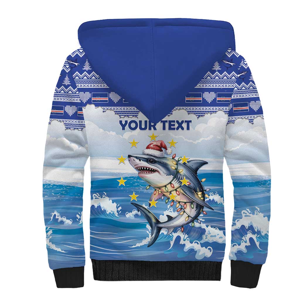 Personalized Cape Verde Football Christmas Sherpa Hoodie Feliz Natal Tubaroes Azuis - Wonder Print Shop