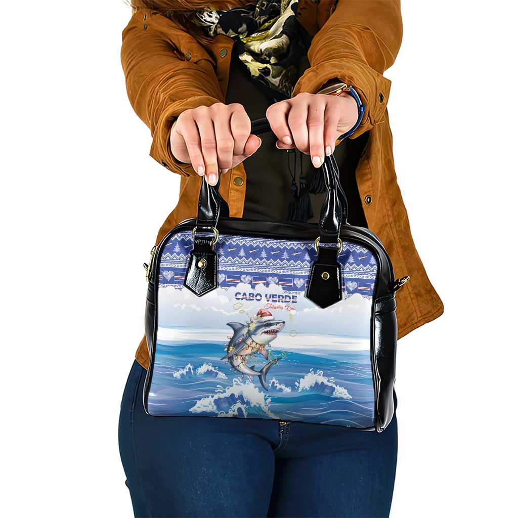 Cape Verde Football Christmas Shoulder Handbag Feliz Natal Tubaroes Azuis - Wonder Print Shop