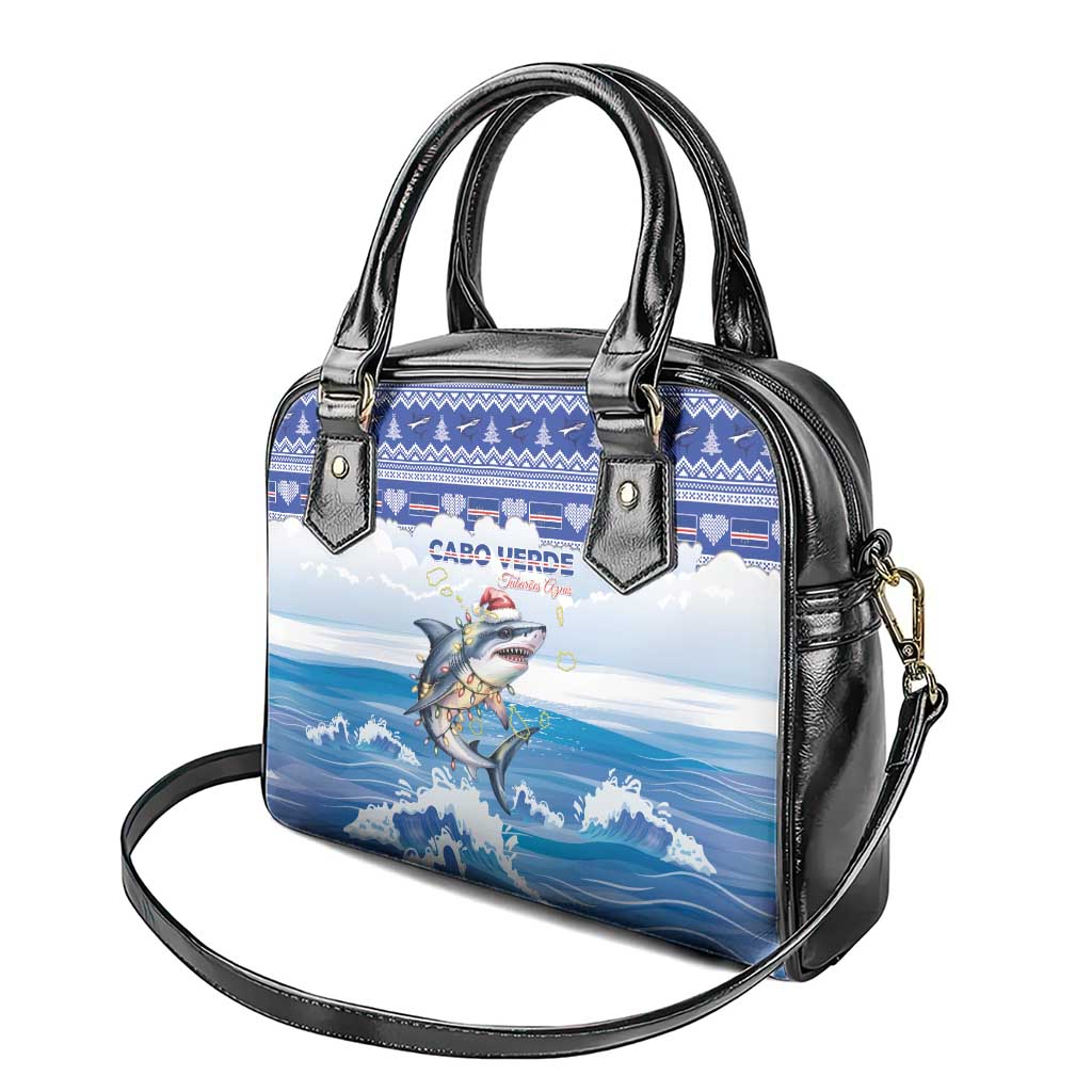 Cape Verde Football Christmas Shoulder Handbag Feliz Natal Tubaroes Azuis - Wonder Print Shop