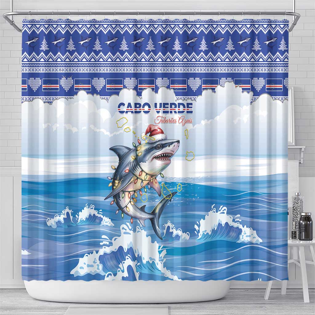 Cape Verde Football Christmas Shower Curtain Feliz Natal Tubaroes Azuis - Wonder Print Shop