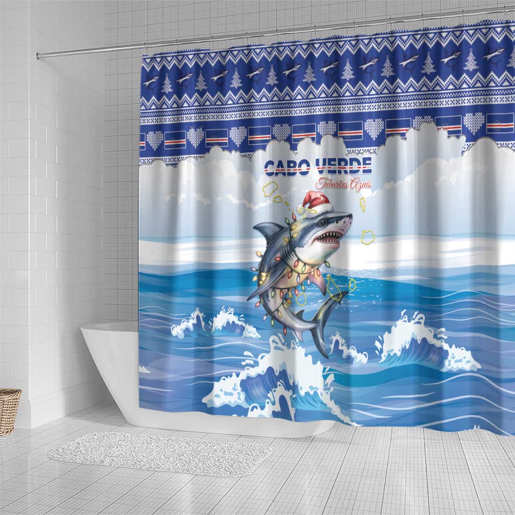 Cape Verde Football Christmas Shower Curtain Feliz Natal Tubaroes Azuis - Wonder Print Shop