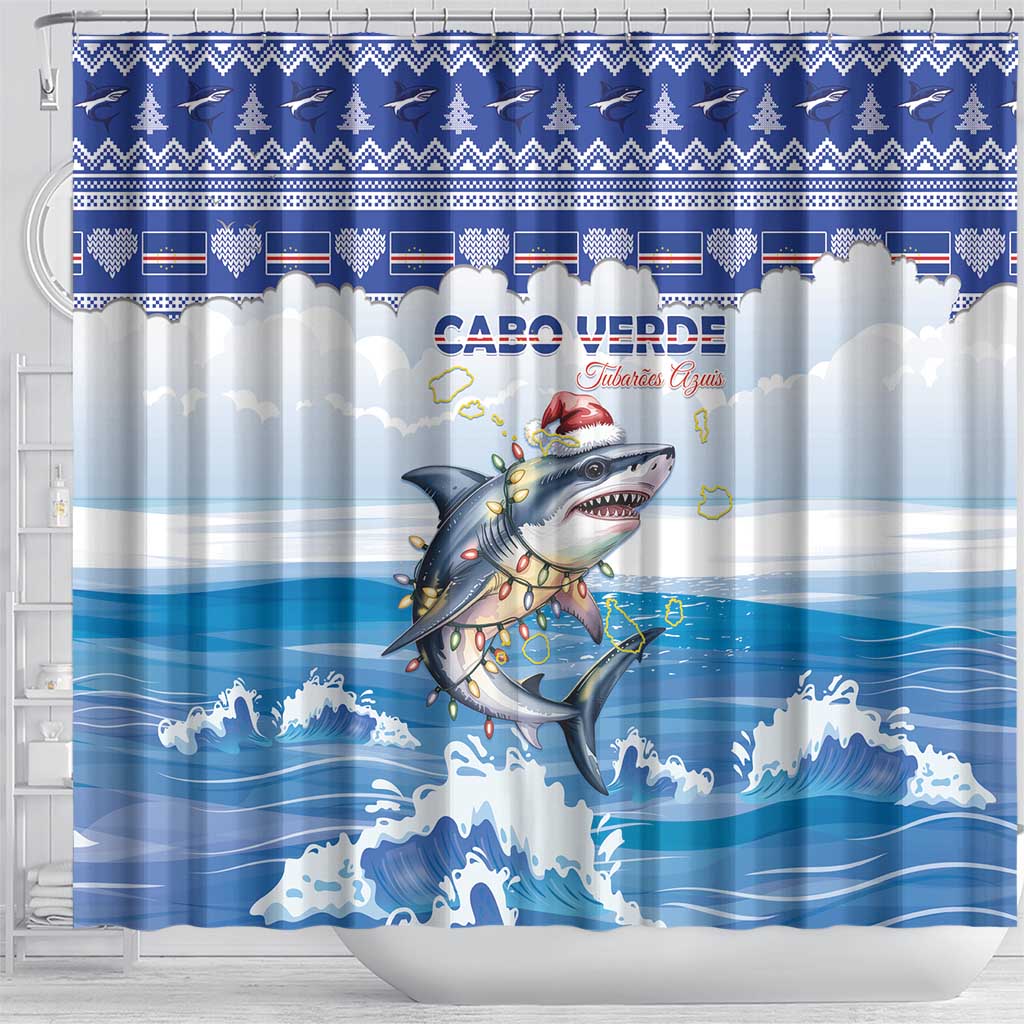 Cape Verde Football Christmas Shower Curtain Feliz Natal Tubaroes Azuis - Wonder Print Shop