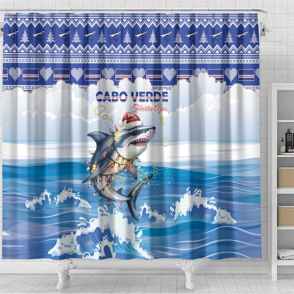 Cape Verde Football Christmas Shower Curtain Feliz Natal Tubaroes Azuis - Wonder Print Shop