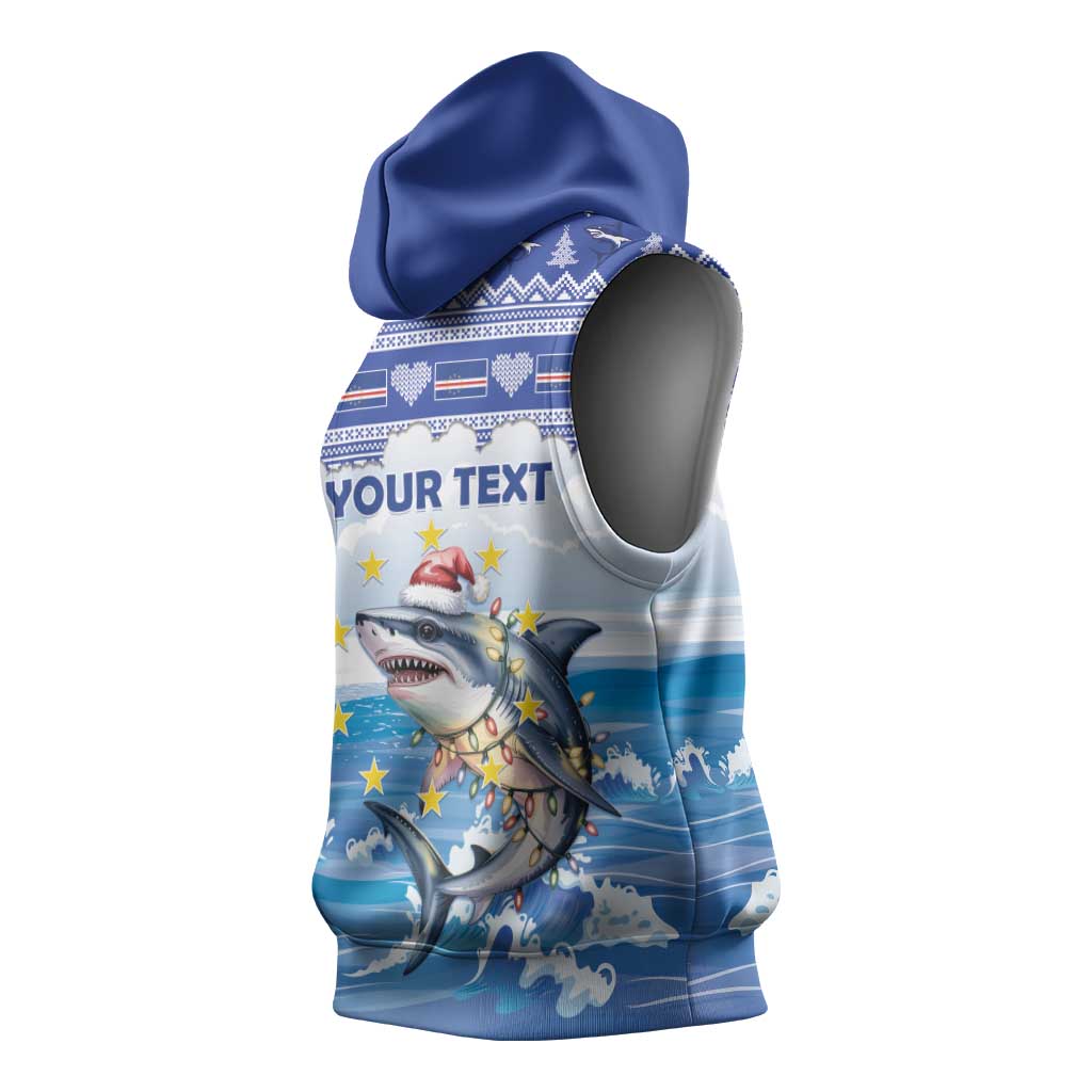 Personalized Cape Verde Football Christmas Sleeveless Hoodie Feliz Natal Tubaroes Azuis - Wonder Print Shop