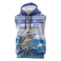Personalized Cape Verde Football Christmas Sleeveless Zip Hoodie Feliz Natal Tubaroes Azuis - Wonder Print Shop