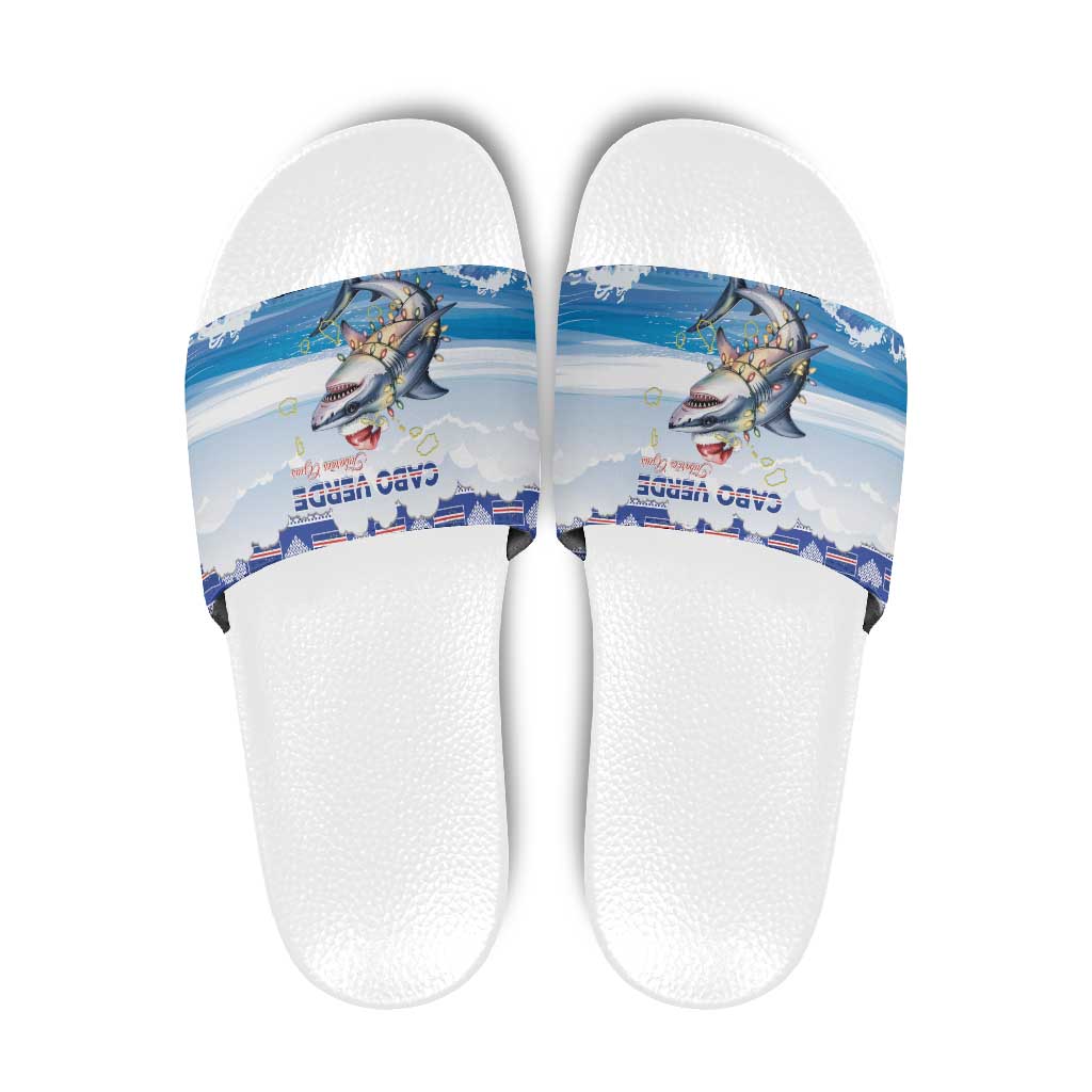 Cape Verde Football Christmas Slide Sandals Feliz Natal Tubaroes Azuis - Wonder Print Shop