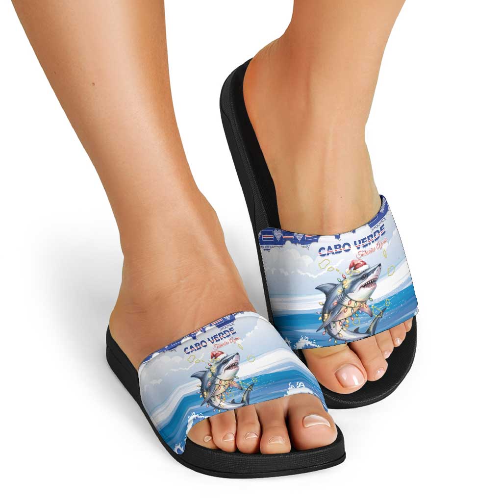 Cape Verde Football Christmas Slide Sandals Feliz Natal Tubaroes Azuis - Wonder Print Shop