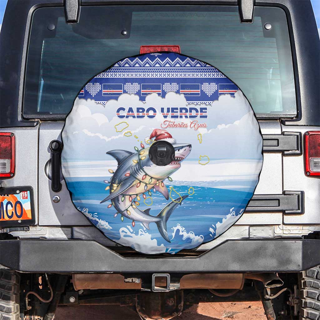 Cape Verde Football Christmas Spare Tire Cover Feliz Natal Tubaroes Azuis - Wonder Print Shop