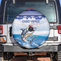 Cape Verde Football Christmas Spare Tire Cover Feliz Natal Tubaroes Azuis - Wonder Print Shop