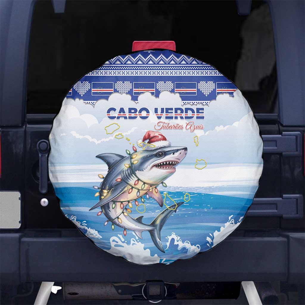 Cape Verde Football Christmas Spare Tire Cover Feliz Natal Tubaroes Azuis - Wonder Print Shop