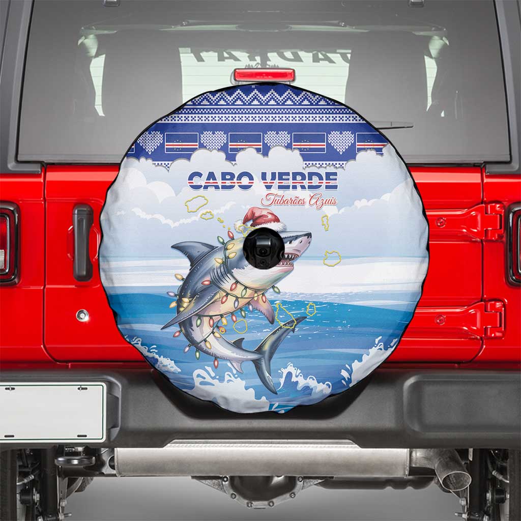 Cape Verde Football Christmas Spare Tire Cover Feliz Natal Tubaroes Azuis - Wonder Print Shop