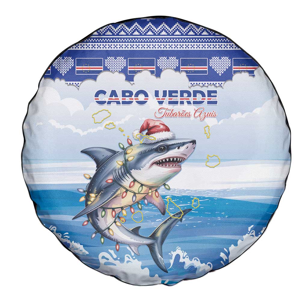 Cape Verde Football Christmas Spare Tire Cover Feliz Natal Tubaroes Azuis - Wonder Print Shop