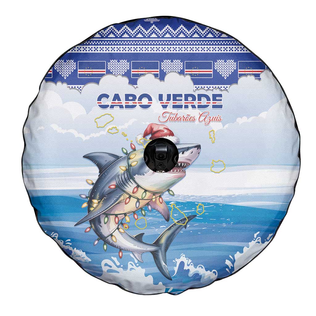 Cape Verde Football Christmas Spare Tire Cover Feliz Natal Tubaroes Azuis - Wonder Print Shop