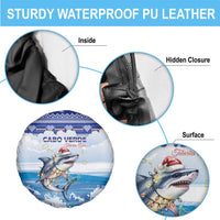 Cape Verde Football Christmas Spare Tire Cover Feliz Natal Tubaroes Azuis - Wonder Print Shop