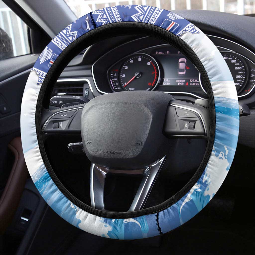 Cape Verde Football Christmas Steering Wheel Cover Feliz Natal Tubaroes Azuis - Wonder Print Shop