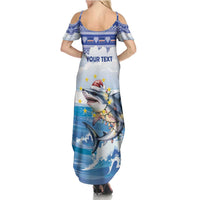 Personalized Cape Verde Football Christmas Summer Maxi Dress Feliz Natal Tubaroes Azuis - Wonder Print Shop