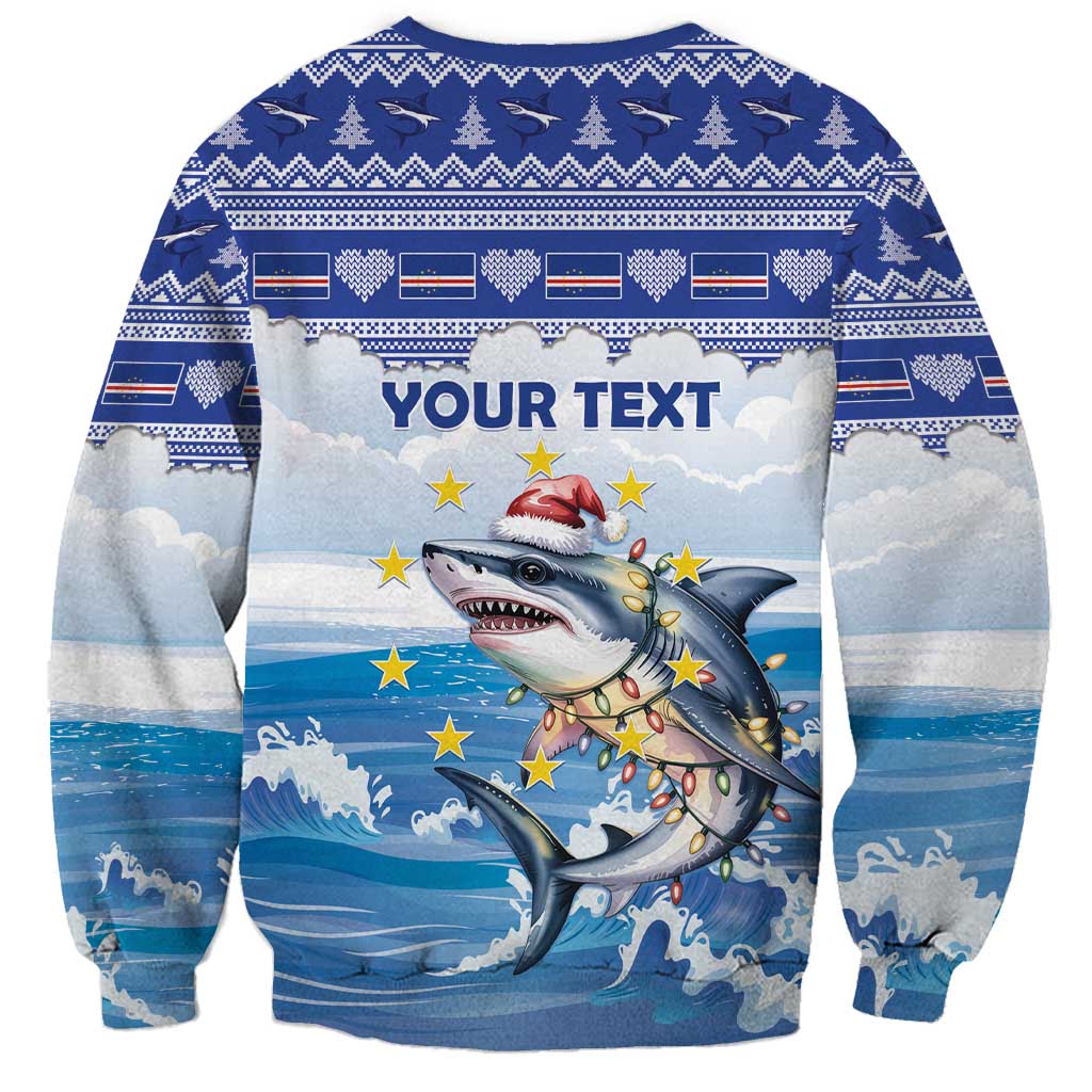 Personalized Cape Verde Football Christmas Sweatshirt Feliz Natal Tubaroes Azuis - Wonder Print Shop
