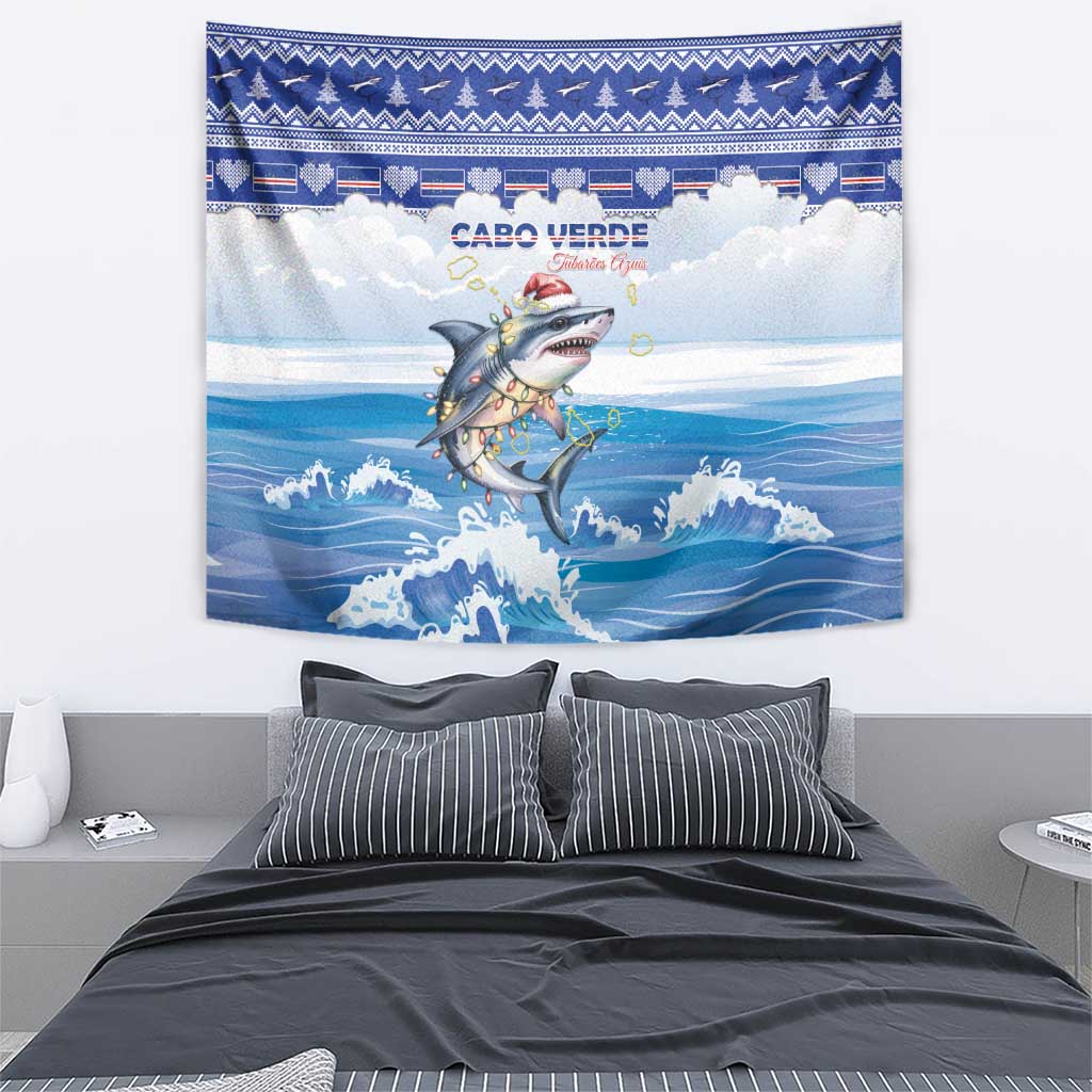 Cape Verde Football Christmas Tapestry Feliz Natal Tubaroes Azuis - Wonder Print Shop