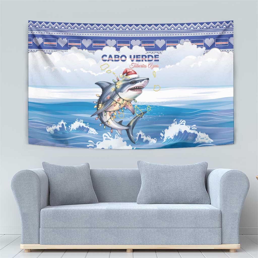 Cape Verde Football Christmas Tapestry Feliz Natal Tubaroes Azuis - Wonder Print Shop