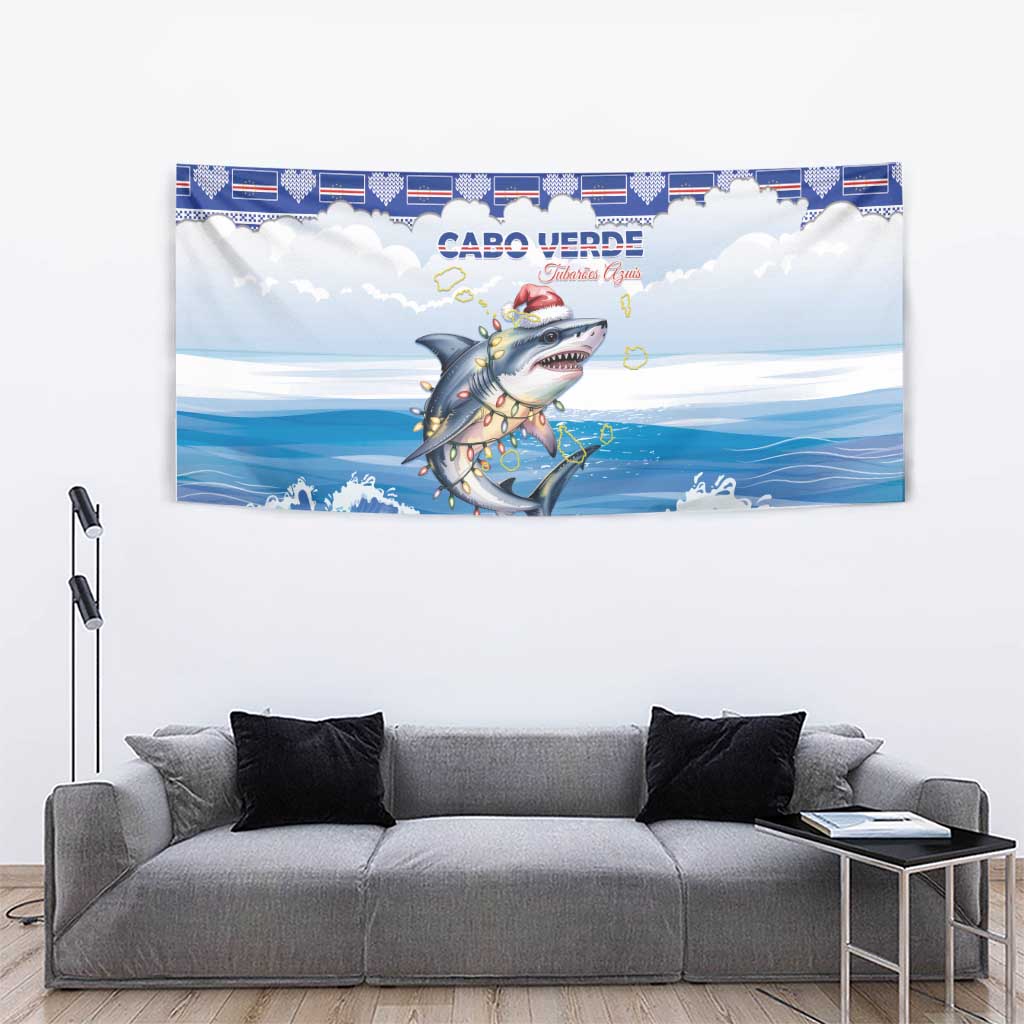 Cape Verde Football Christmas Tapestry Feliz Natal Tubaroes Azuis - Wonder Print Shop
