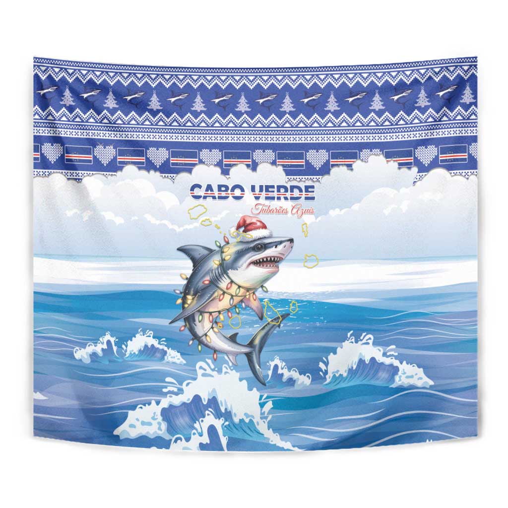 Cape Verde Football Christmas Tapestry Feliz Natal Tubaroes Azuis - Wonder Print Shop