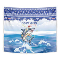 Cape Verde Football Christmas Tapestry Feliz Natal Tubaroes Azuis - Wonder Print Shop
