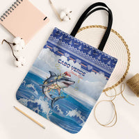 Cape Verde Football Christmas Tote Bag Feliz Natal Tubaroes Azuis - Wonder Print Shop