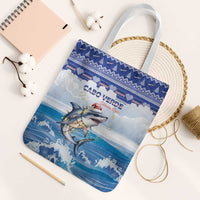 Cape Verde Football Christmas Tote Bag Feliz Natal Tubaroes Azuis - Wonder Print Shop