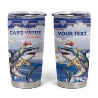 Personalized Cape Verde Football Christmas Tumbler Cup Feliz Natal Tubaroes Azuis - Wonder Print Shop