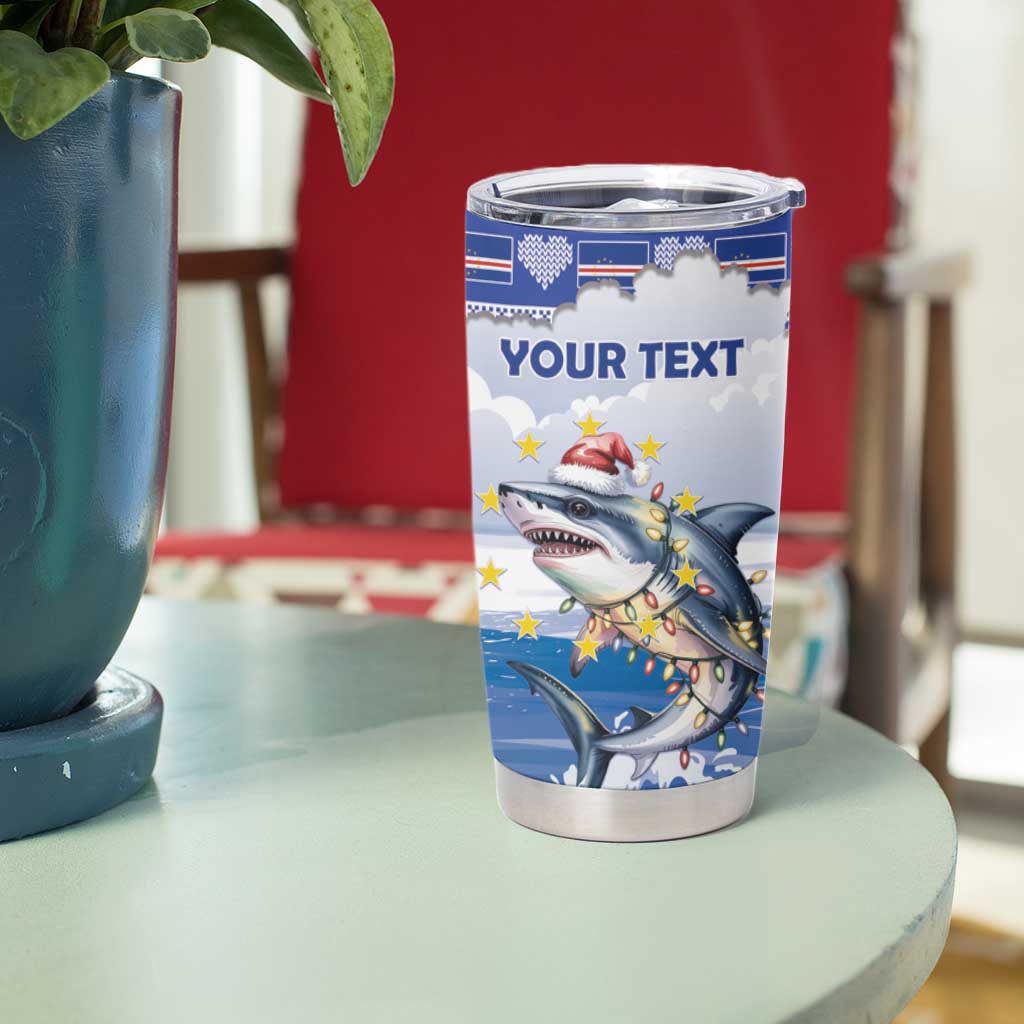 Personalized Cape Verde Football Christmas Tumbler Cup Feliz Natal Tubaroes Azuis - Wonder Print Shop