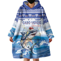 Personalized Cape Verde Football Christmas Wearable Blanket Hoodie Feliz Natal Tubaroes Azuis - Wonder Print Shop