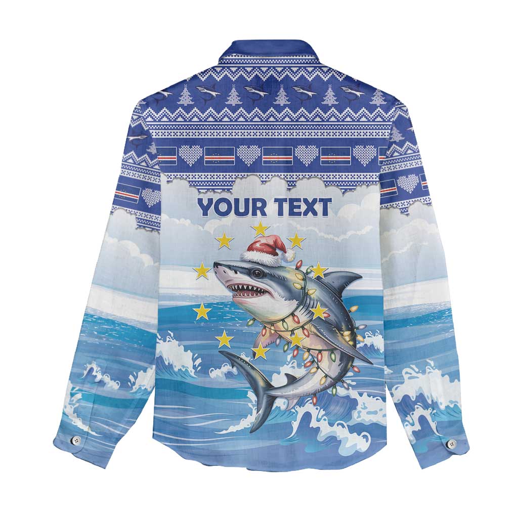 Personalized Cape Verde Football Christmas Women Casual Shirt Feliz Natal Tubaroes Azuis - Wonder Print Shop