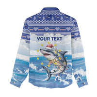 Personalized Cape Verde Football Christmas Women Casual Shirt Feliz Natal Tubaroes Azuis - Wonder Print Shop