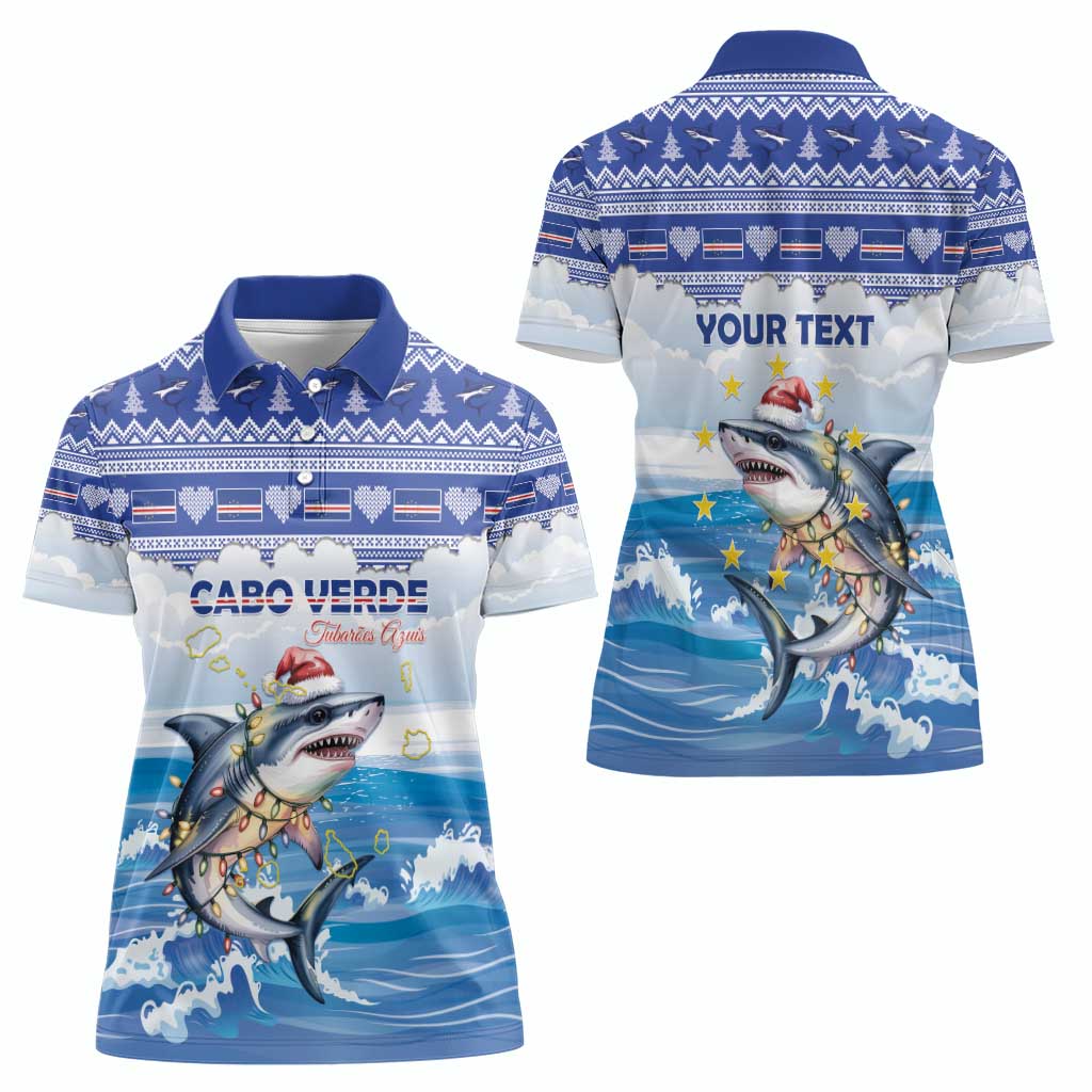 Personalized Cape Verde Football Christmas Women Polo Shirt Feliz Natal Tubaroes Azuis - Wonder Print Shop