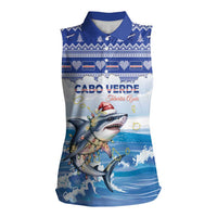 Personalized Cape Verde Football Christmas Women Sleeveless Polo Shirt Feliz Natal Tubaroes Azuis - Wonder Print Shop