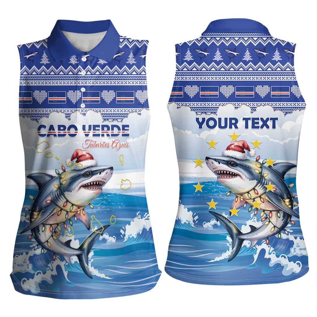 Personalized Cape Verde Football Christmas Women Sleeveless Polo Shirt Feliz Natal Tubaroes Azuis - Wonder Print Shop