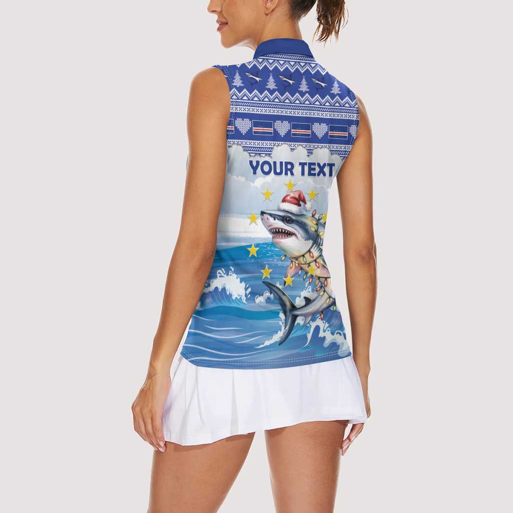 Personalized Cape Verde Football Christmas Women Sleeveless Polo Shirt Feliz Natal Tubaroes Azuis - Wonder Print Shop