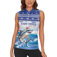 Personalized Cape Verde Football Christmas Women Sleeveless Polo Shirt Feliz Natal Tubaroes Azuis - Wonder Print Shop