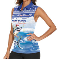 Personalized Cape Verde Football Christmas Women Sleeveless Polo Shirt Feliz Natal Tubaroes Azuis - Wonder Print Shop