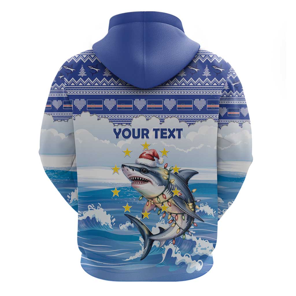 Personalized Cape Verde Football Christmas Zip Hoodie Feliz Natal Tubaroes Azuis - Wonder Print Shop